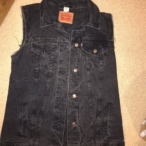 cut off black denim jacket